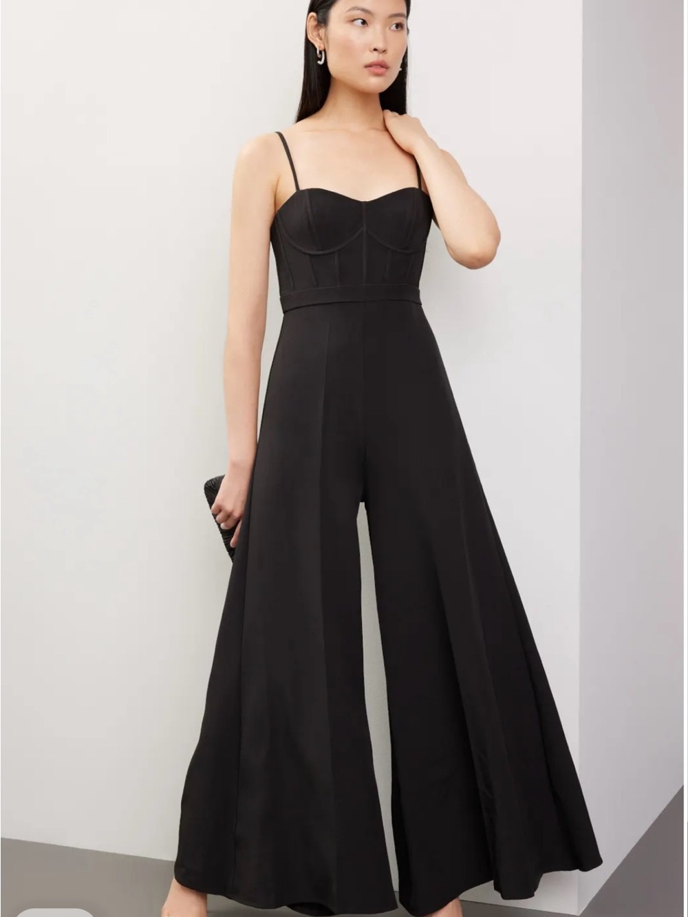 Ieena for Mac Duggal Black Corset Wide Leg Jumpsuit Size 6 MSRP $249